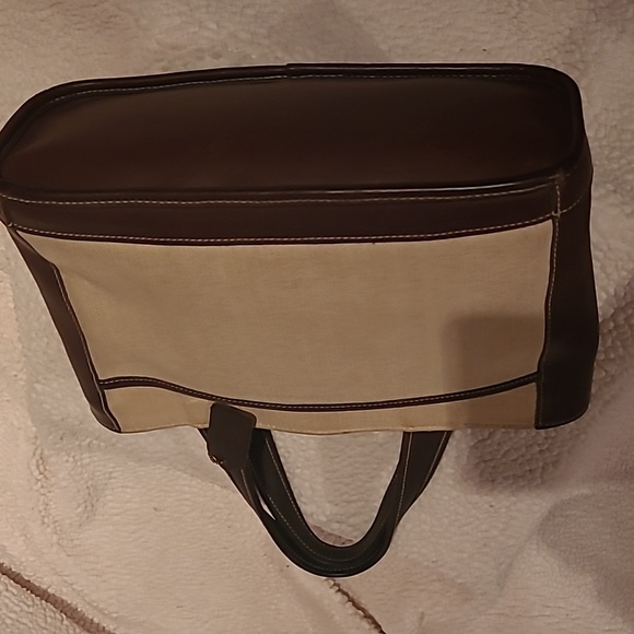 Coach bag vintage leather and linen - Picture 4 of 4